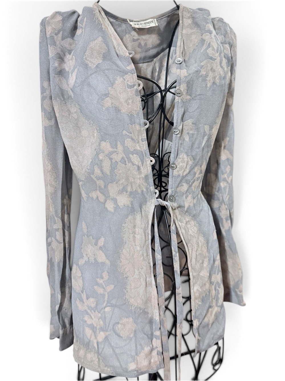 Vintage Giorgio Armani Silk Blend Sheer Top with Tie Front and Buttons Size 4